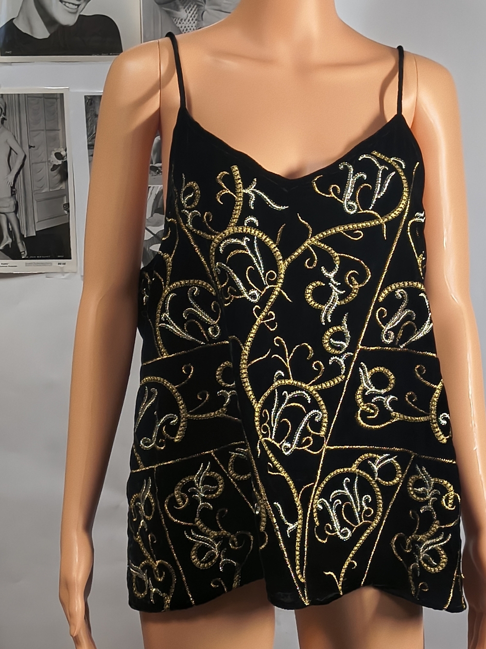 Seen Worn Kept Anthropologie Black Gold Embroidered Cami Top L